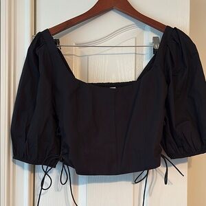 Abercrombie & Fitch Black Puff Sleeve Blouse with Tie Front